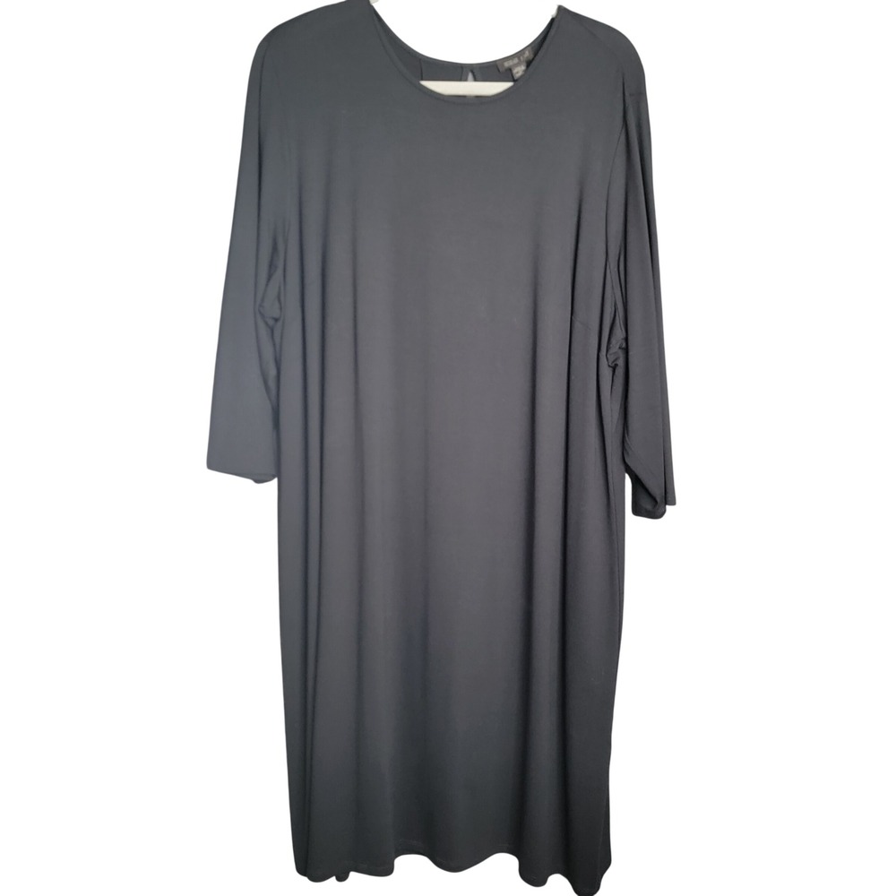 J. Jill Wearever Dress Womens 2X Black 3/4 Sleeve Shift Minimalist Comfort